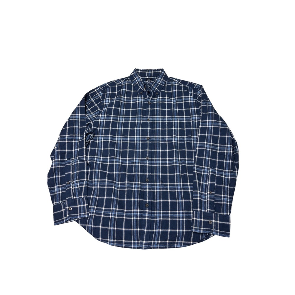 J.Crew Mens XL Brushed Twill Plaid Button Down Shirt Navy Blue CL425